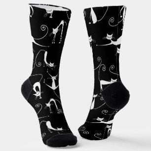 Whimsical Skinny white Cat Pattern Socks