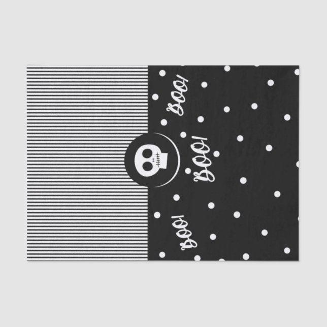 Whimsical Skull Black & White Polka Dots & Stripes Tissue Paper (Front)