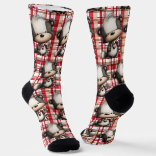 Whimsical Skunk Candycane Christmas Socks