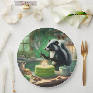 Whimsical Skunk lights candles on Cake Paper Plate