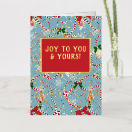Whimsical Sky Blue Nutcracker Candy Cane Christmas Foil Greeting Card