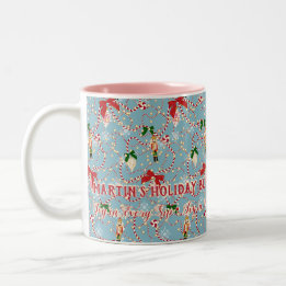 Whimsical Sky Blue Nutcracker Candy Cane Two-Tone Coffee Mug