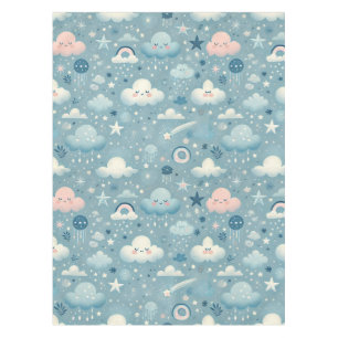 Whimsical Sky Pattern with Clouds, Stars - Blue Tablecloth