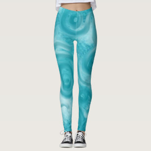Whimsical Sky Swirls Teal Blue Pattern Leggings