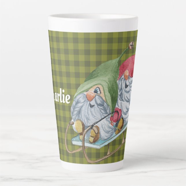 Whimsical Sledding Gnomes Personalised Coffee Mug (Front)