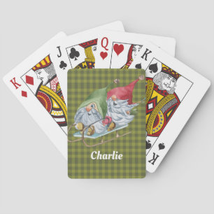 Whimsical Sledding Gnomes Personalised  Playing Cards