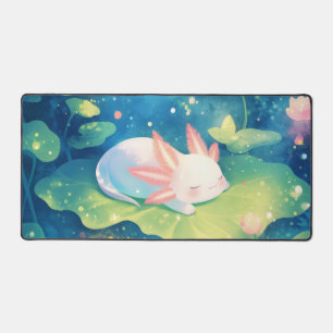 Whimsical Sleeping Axolotl in Magical Glowing Pond Desk Mat