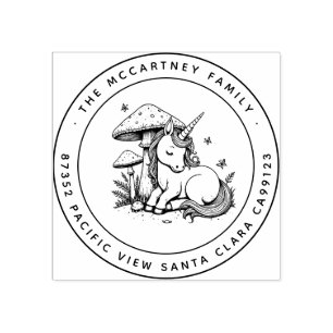 Whimsical Sleeping Baby Unicorn Return Address Rubber Stamp