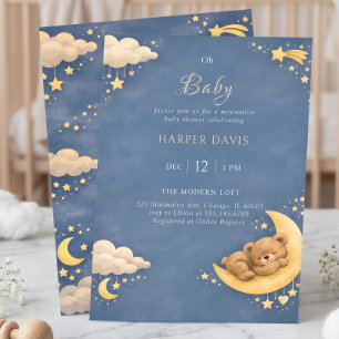 Whimsical Sleeping Bear Night Sky Baby Shower Invitation