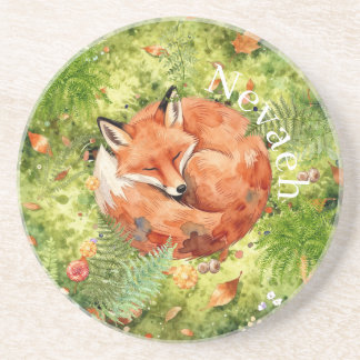 Whimsical Sleeping Fox  | Forest Illustration,  Coaster