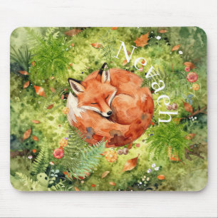 Whimsical Sleeping Fox Forest Illustration, Mouse Pad
