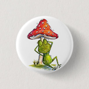 Whimsical Sleeping Frog Under a Mushroom 3 Cm Round Badge