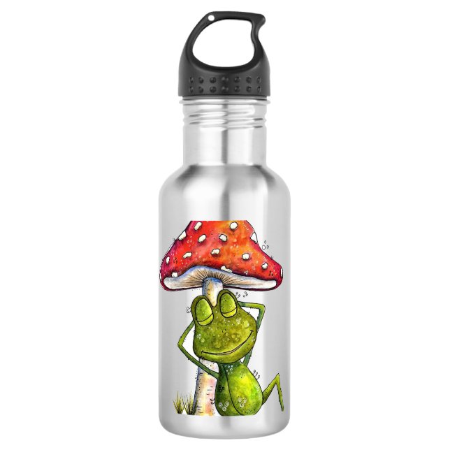 Whimsical Sleeping Frog Under a Mushroom 710 Ml Water Bottle (Front)