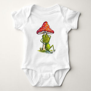 Whimsical Sleeping Frog Under a Mushroom Baby Bodysuit