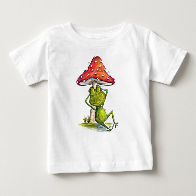 Whimsical Sleeping Frog Under a Mushroom Baby T-Shirt (Front)