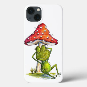 Whimsical Sleeping Frog Under a Mushroom iPhone 13 Case