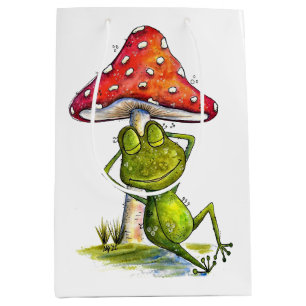 Whimsical Sleeping Frog Under a Mushroom Medium Gift Bag
