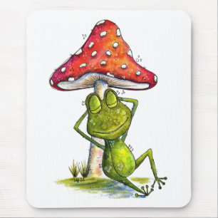 Whimsical Sleeping Frog Under a Mushroom Mouse Pad