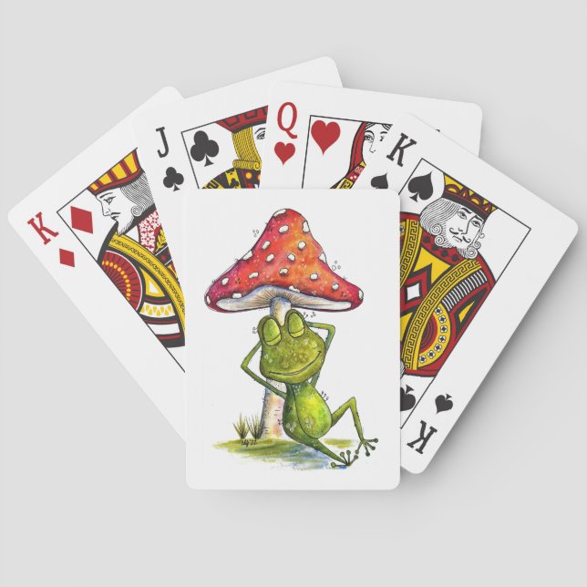 Whimsical Sleeping Frog Under a Mushroom Playing Cards (Back)