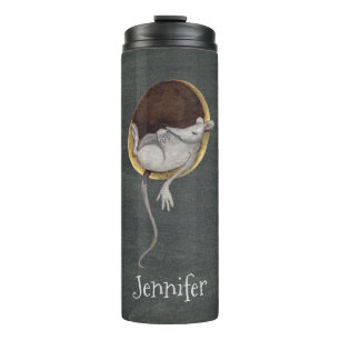 Whimsical Sleeping Mouse Illustration with Name Thermal Tumbler