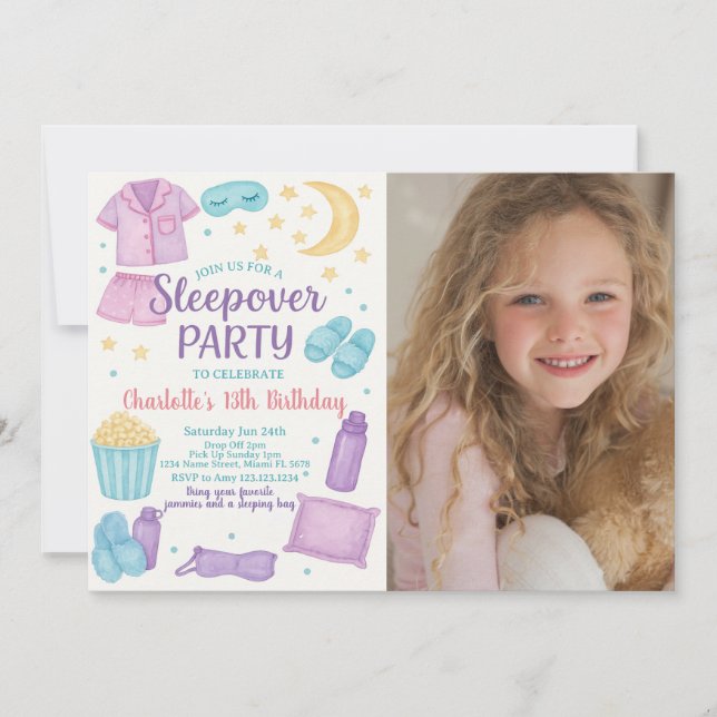 Whimsical Sleepover Party Birthday Invitation (Front)