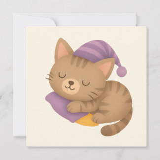 Whimsical sleepy kitty cat card