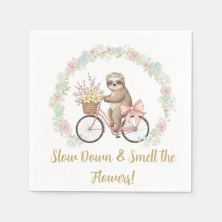 Whimsical Sloth & Floral Baby Shower Paper Napkins