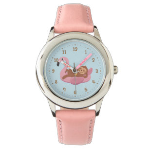 Whimsical Sloth On Pink Flamingo Float Girls Watch