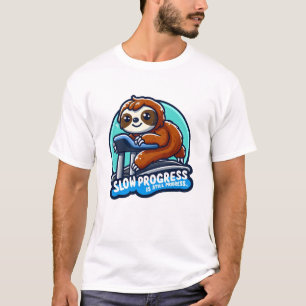 Whimsical Sloth on Treadmill - Slow Progress T-Shirt