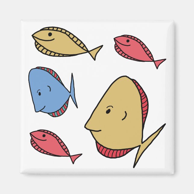 Whimsical Small fishes red blue yellow Magnet (Front)