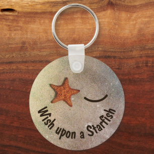 Whimsical Smile and Wink Starfish Beach Key Ring