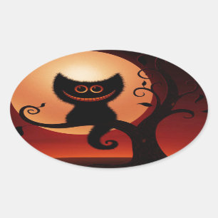 Whimsical Smiling Black Cat Oval Sticker