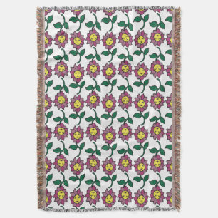 Whimsical Smiling Flower Face Pattern Throw Blanket