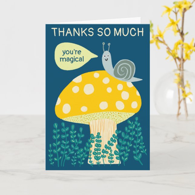 Whimsical Snail on Magical Mushroom CUSTOM Thanks Card (Yellow Flower)