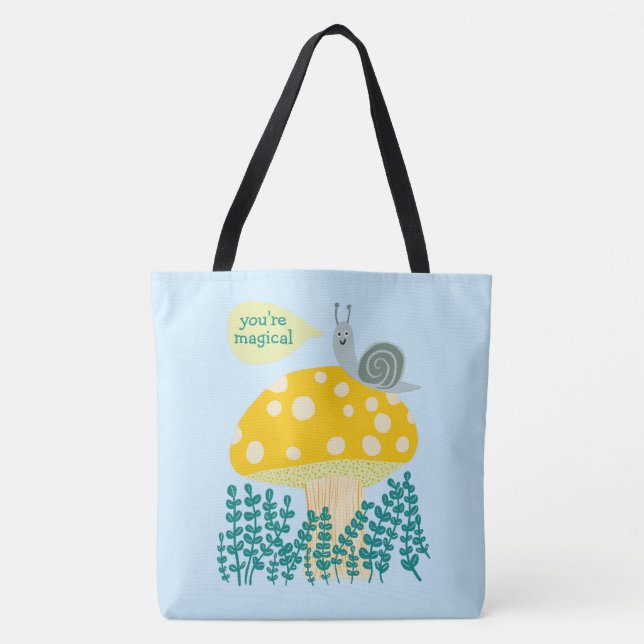 Whimsical Snail on Magical Mushroom CUSTOM Tote Bag (Front)