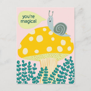 Whimsical Snail on Magical Mushroom Cute CUSTOM Postcard