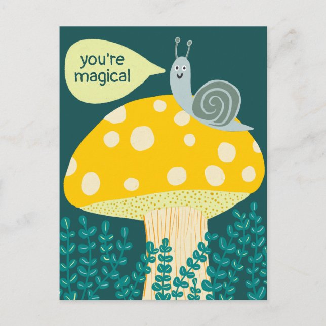 Whimsical Snail on Magical Mushroom Cute CUSTOM Postcard (Front)