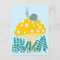 Whimsical Snail on Magical Mushroom Cute