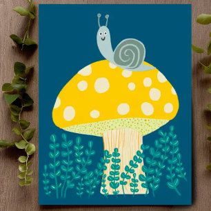 Whimsical Snail on Magical Mushroom Cute Postcard