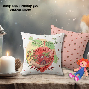 Whimsical Snail & Strawberry 1st birthday Cushion