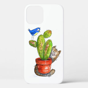 Whimsical Sneaky Cat with Cactus iPhone 12 Case
