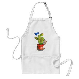 Whimsical Sneaky Cat with Cactus Standard Apron