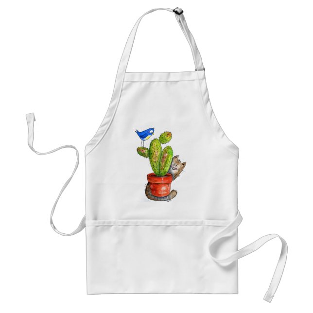 Whimsical Sneaky Cat with Cactus Standard Apron (Front)