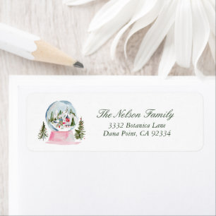 Whimsical Snow Globe Pink Christmas Return Address Label