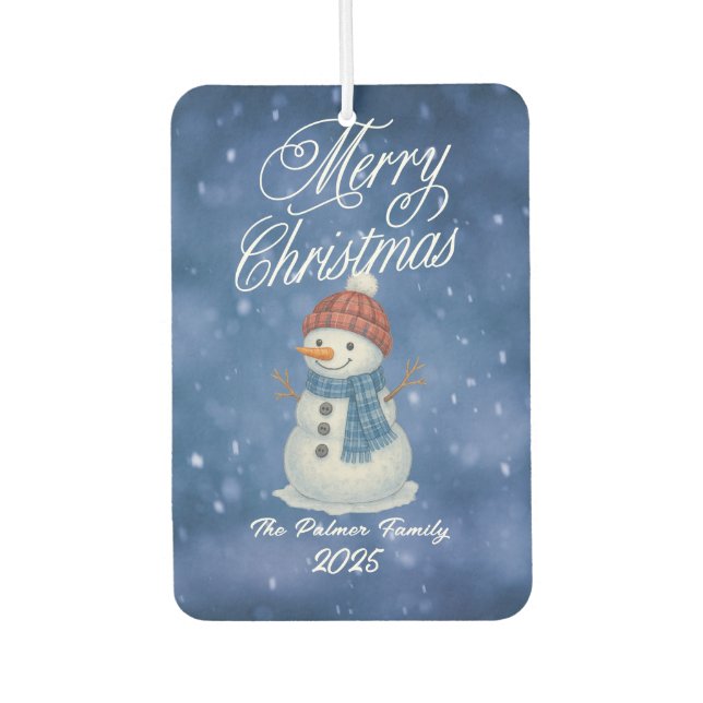 Whimsical Snow Man Merry Christmas Car Air Freshener (Front)