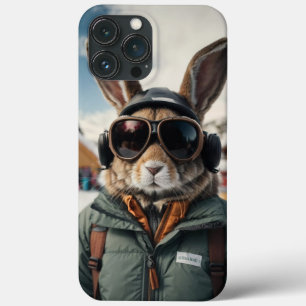 Whimsical Snowboarding Bunny iPhone 13 Pro Max Case