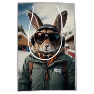 Whimsical Snowboarding Bunny Medium Gift Bag