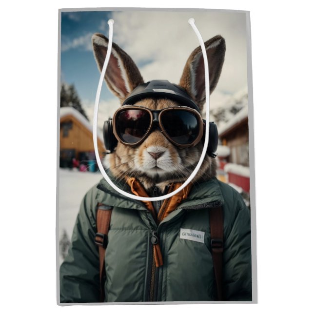 Whimsical Snowboarding Bunny Medium Gift Bag (Front)