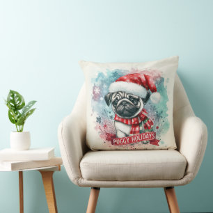 Whimsical Snowflake -,Charming Pug Dog Christmas Cushion
