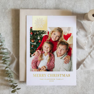 Whimsical Snowflake Tag Merry Christmas Photo Foil Holiday Card